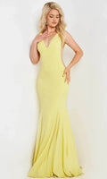 Yellow Lemon Mermaid Prom Dress with Deep V - Neckline and Sheer Side Panels for Formal Evening Events