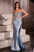 Light Blue Mermaid Prom Dress with Sheer Bodice and Bow Front Detail