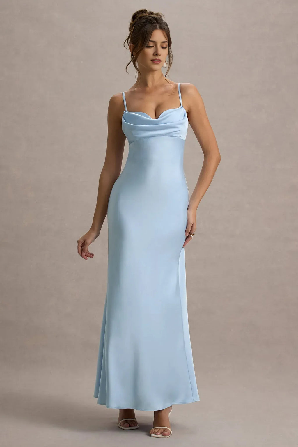 Light Blue Prom Dresses with Cowl Neck and Delicate Straps Ideal for Luxurious Ball Events