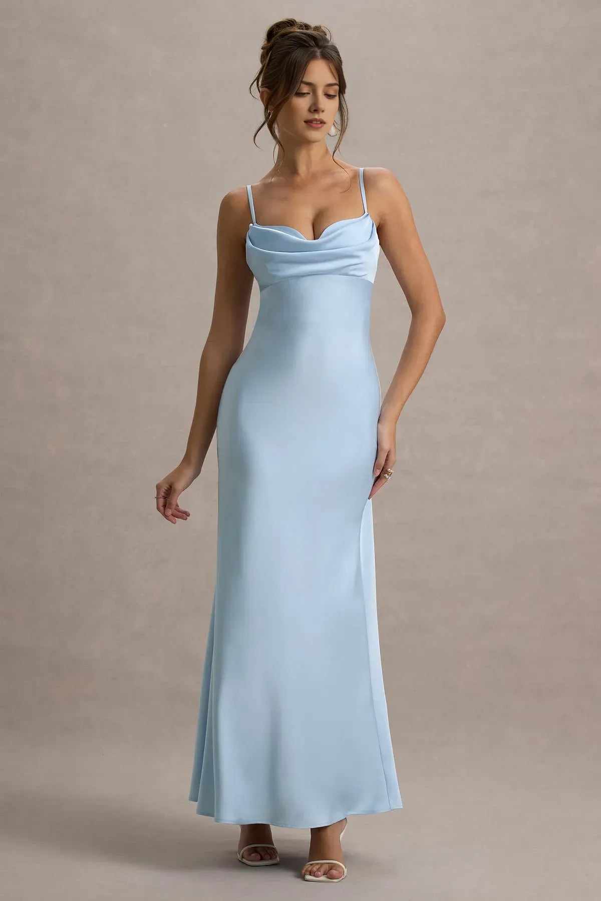 Light Blue Prom Dresses with Cowl Neck and Delicate Straps Ideal for Luxurious Ball Events