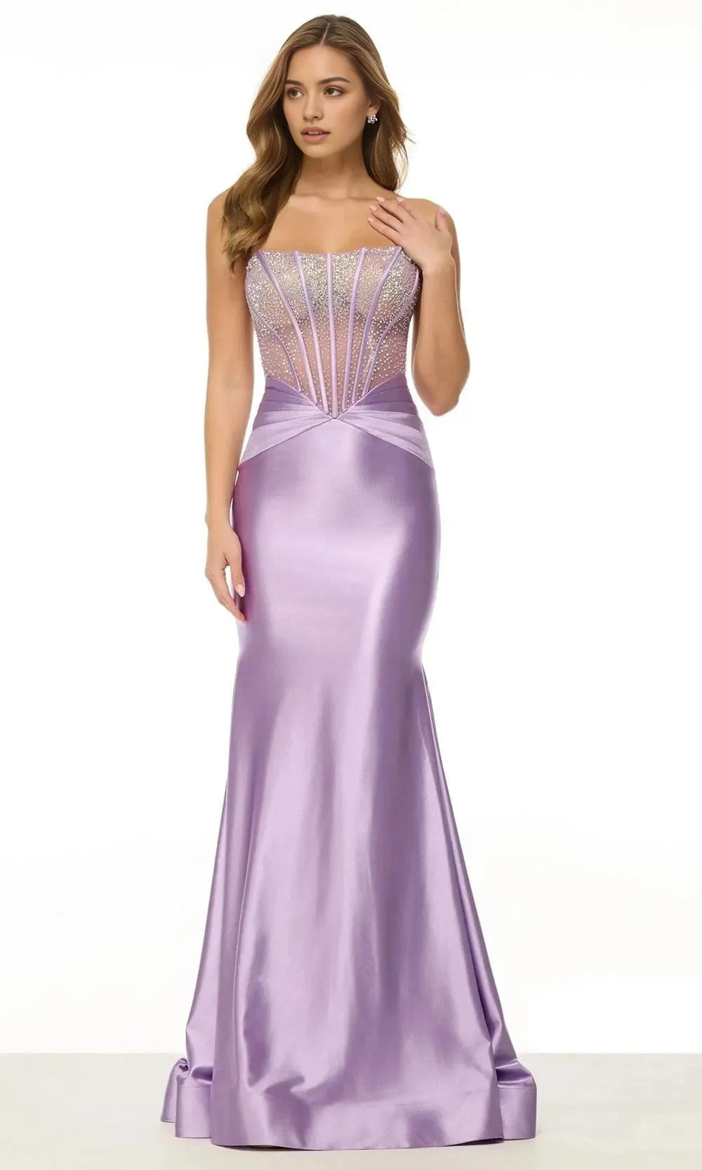 Lilac Mermaid Prom Dress with Sheer Bodice and Skirt for Formal Galas