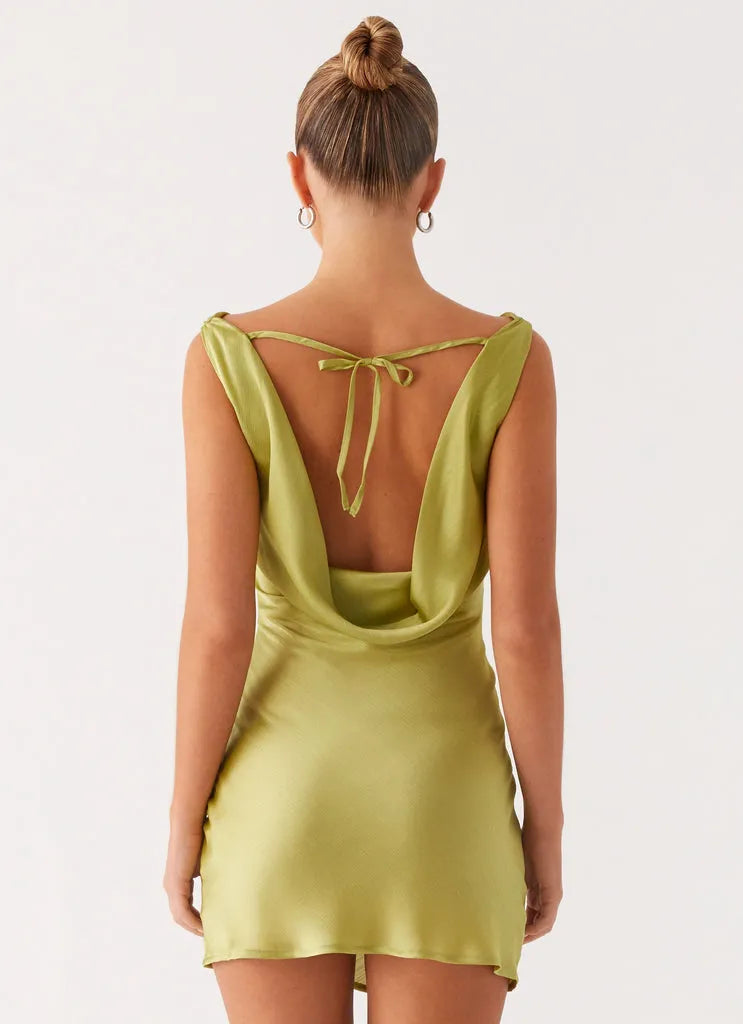 Green Lime Homecoming Gown Cowl Neck Sleeveless Bodycon Silhouette for Unforgettable Nights