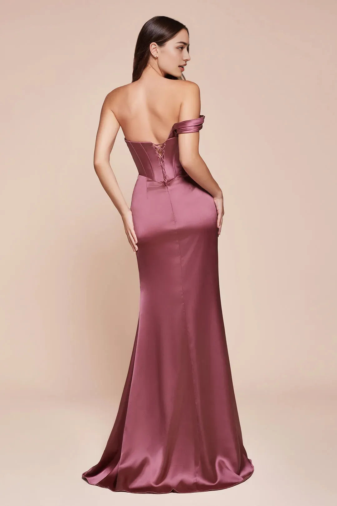 Mauve Off - Shoulder Prom Dress with Draped Details and High Slit