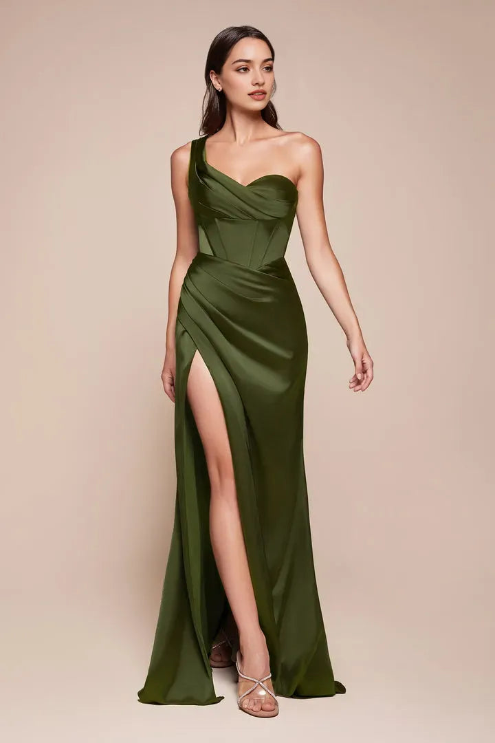 Mauve Off - Shoulder Prom Dress with Draped Details and High Slit