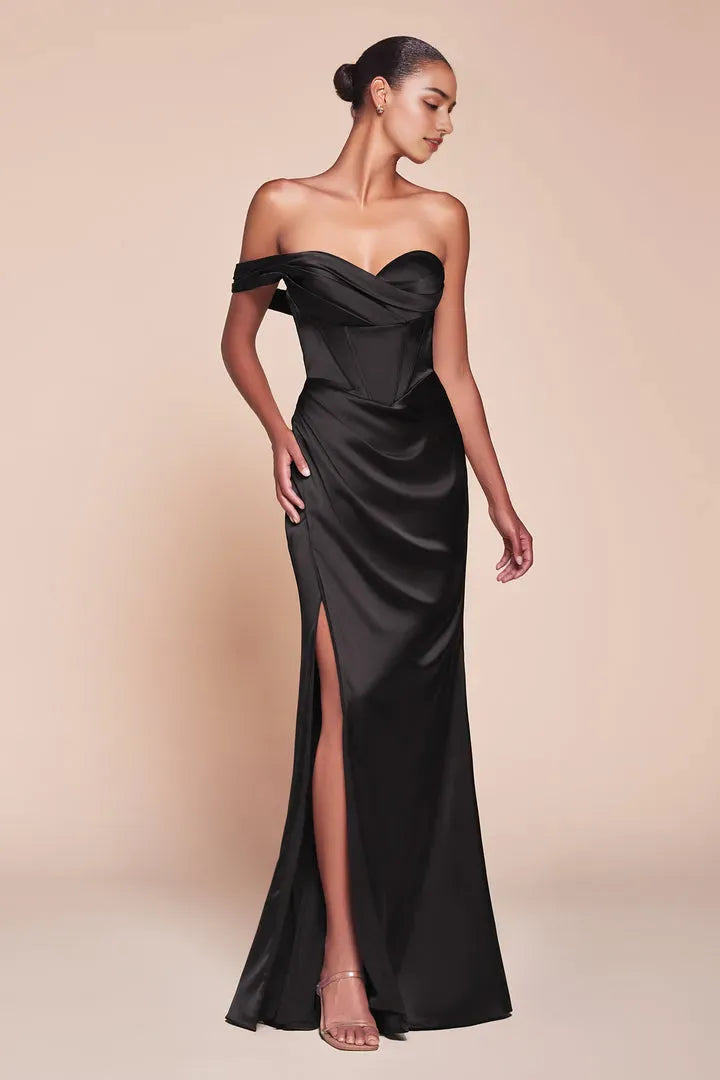 Mauve Off - Shoulder Prom Dress with Draped Details and High Slit