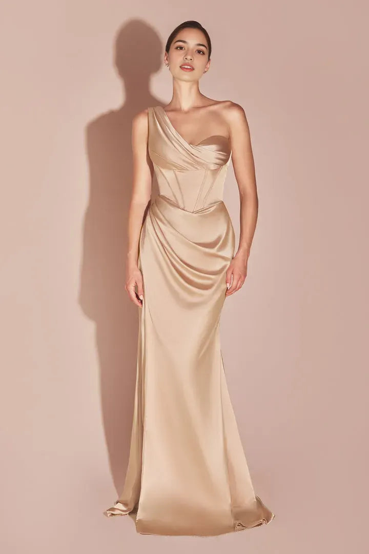 Mauve Off - Shoulder Prom Dress with Draped Details and High Slit