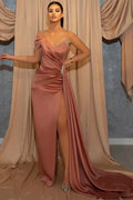 Mermaid Asymmetrical Sleeveless Beaded Dusty Rose Floor-length Prom Dress
