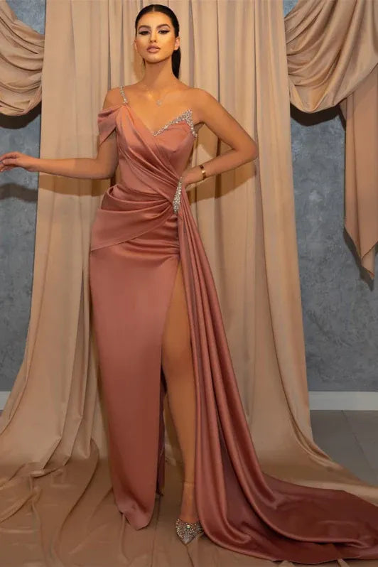 Mermaid Asymmetrical Sleeveless Beaded Dusty Rose Floor-length Prom Dress