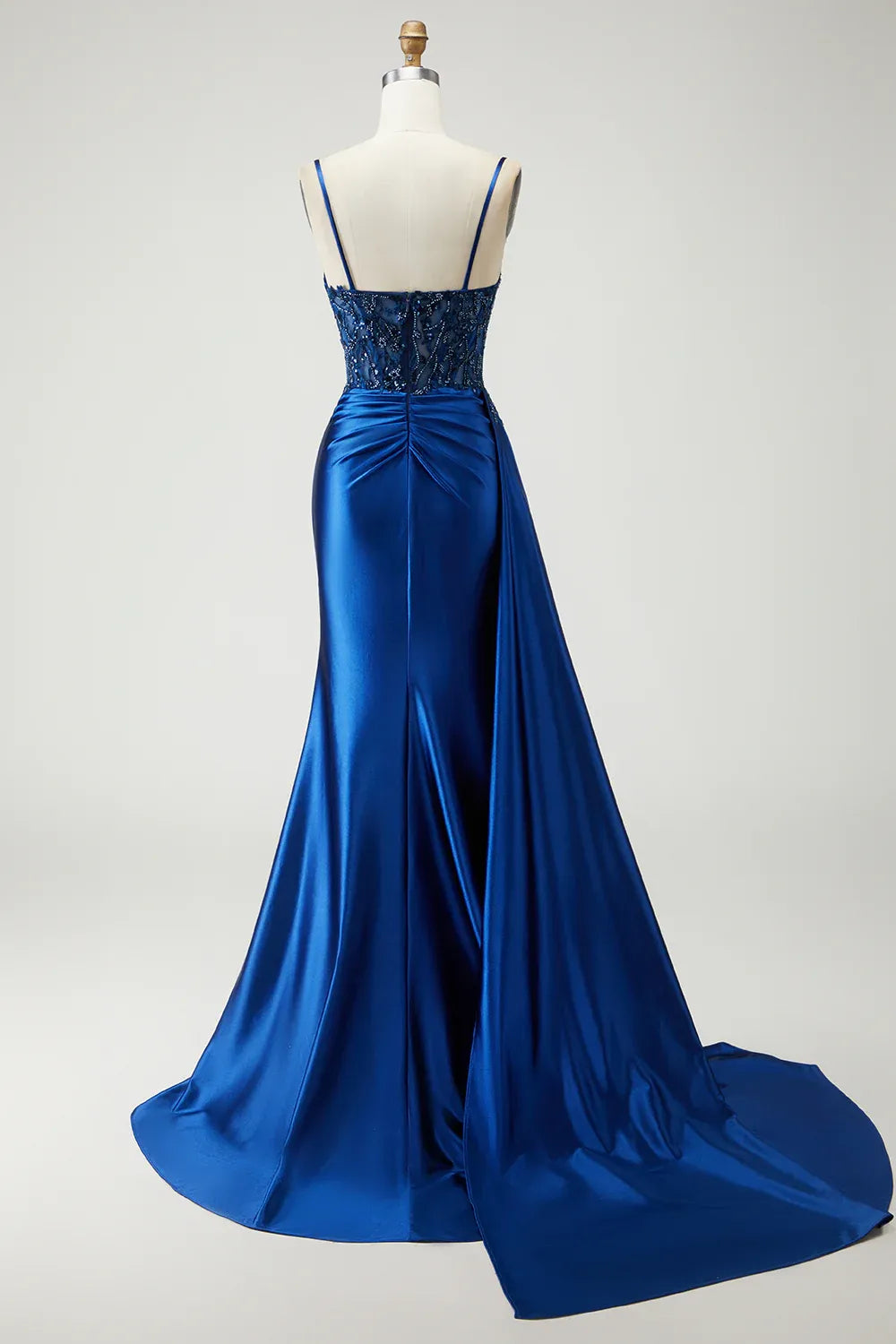 Stylish Refined Beautiful Elegant Royal Blue Satin Mermaid Sleeveless Floor-Length Prom Dress