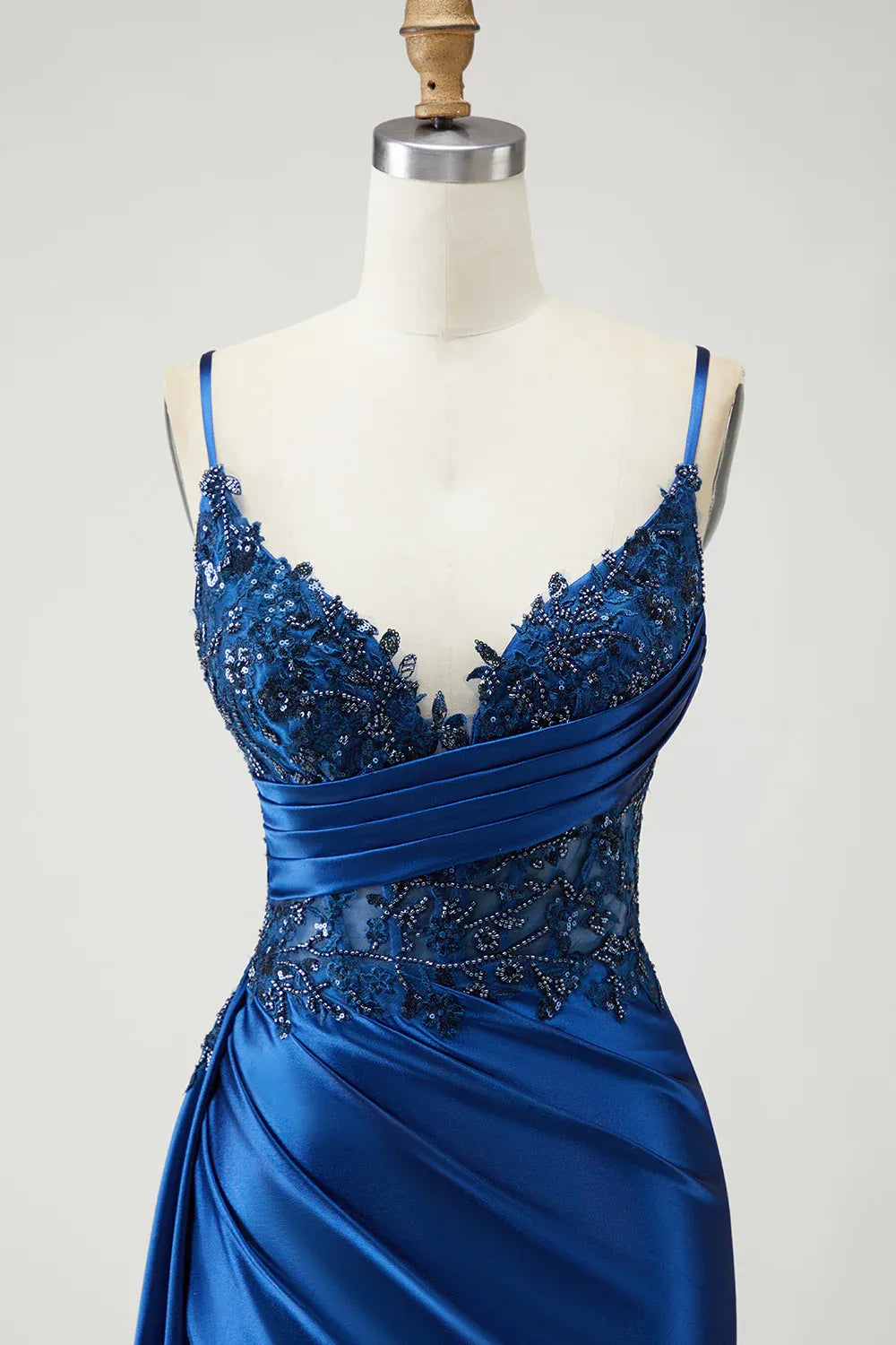 Stylish Refined Beautiful Elegant Royal Blue Satin Mermaid Sleeveless Floor-Length Prom Dress