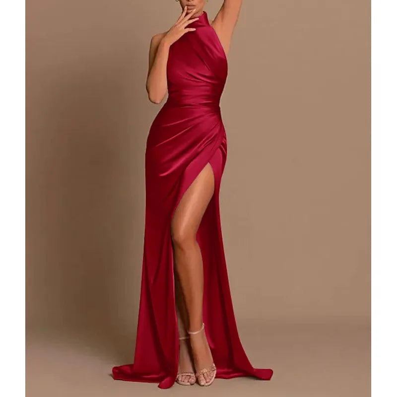 Mermaid Halter-Neck Sleeveless Ruched Champagne Floor-Length Prom Dress