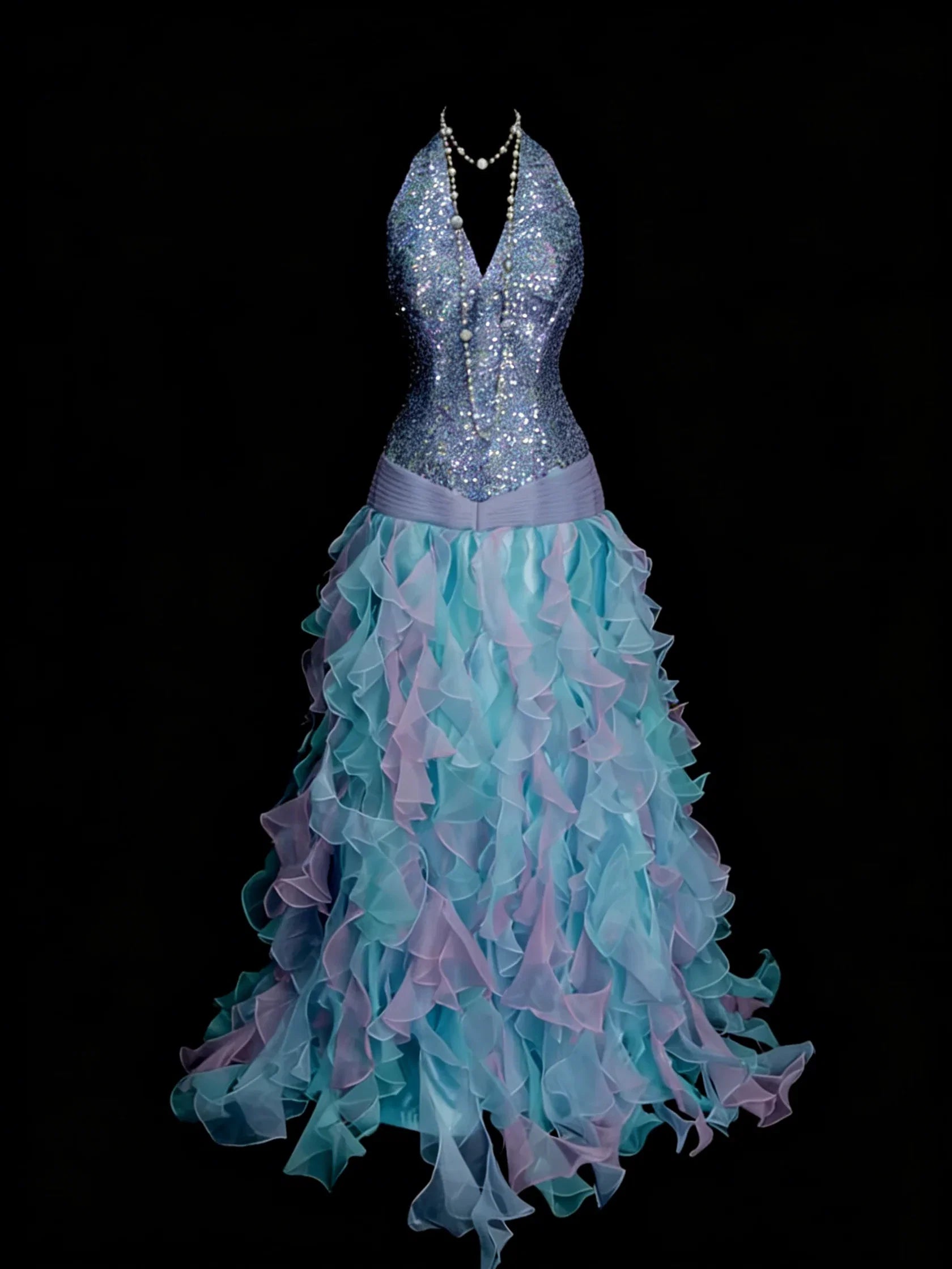 Mermaid Halter Neck Blue-Purple Maxi Prom Dress