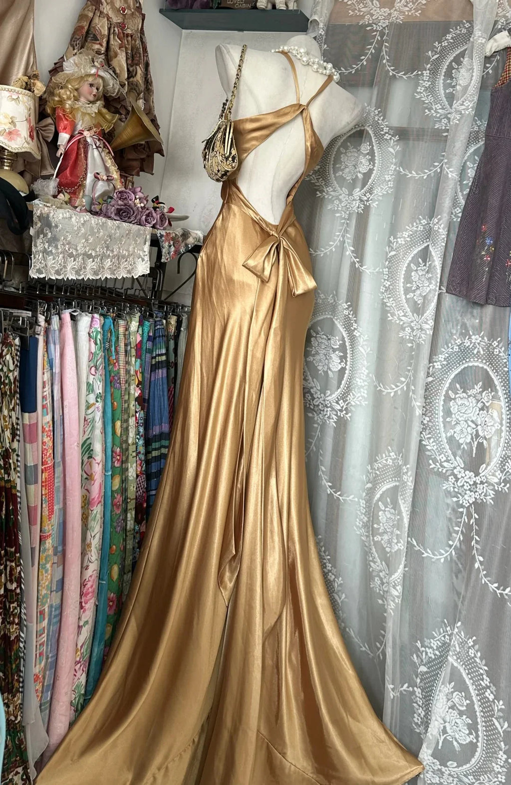 Gold Mermaid Halter Maxi Prom Dress