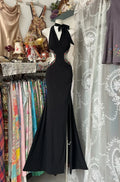 Black Mermaid Halter Sleeveless Cutout Maxi Prom Dress