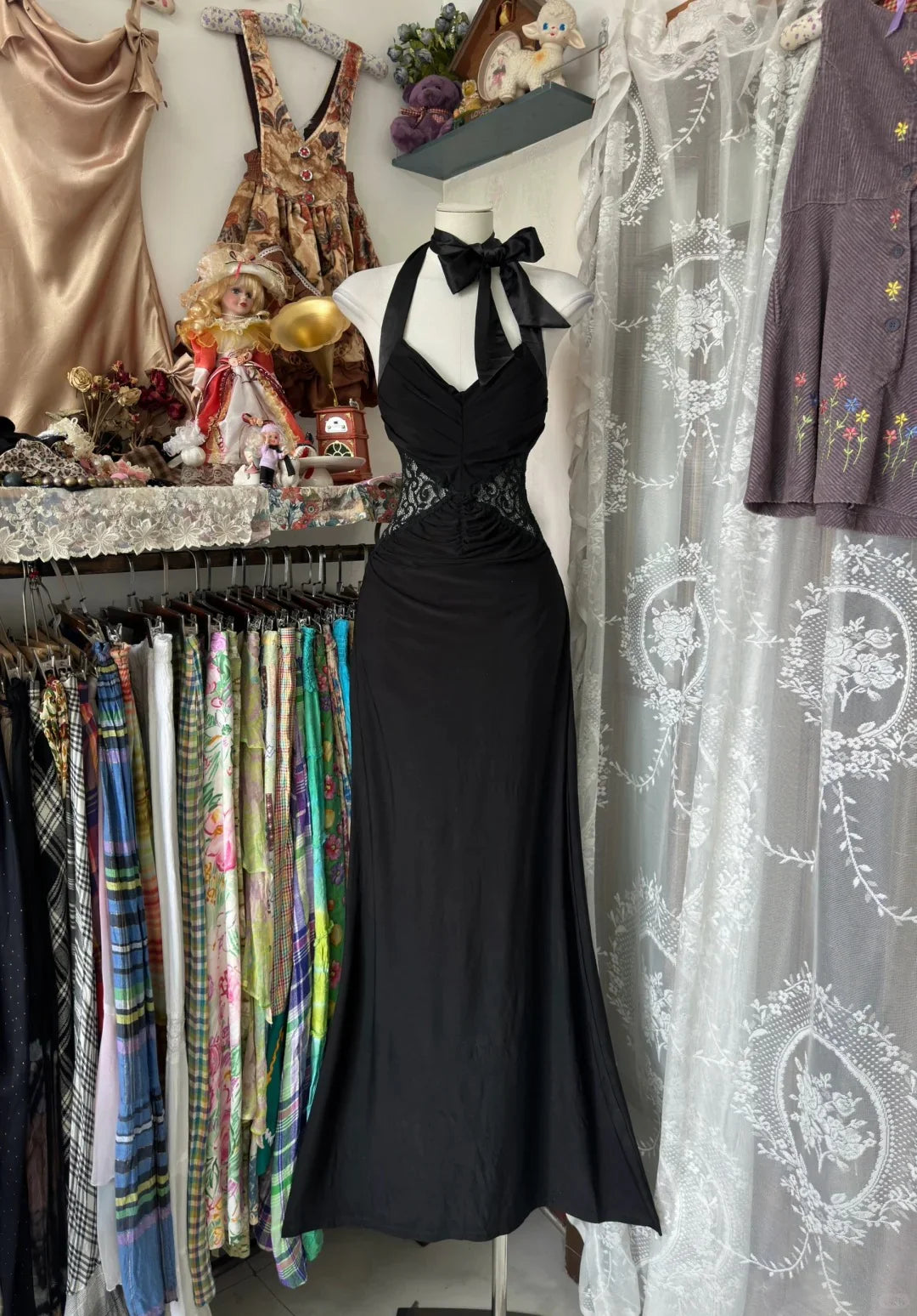 Navy Blue Mermaid Strapless Sleeveless Crochet Maxi Prom Dress