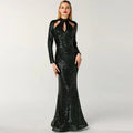 Black Mermaid High-neck Long-sleeve Floor-length Prom Dress for Women Hot Sale