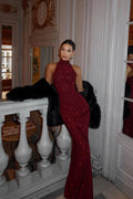 Burgundy Mermaid High Neck Floor-Length Evening Dress