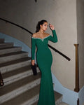 Mermaid Off-Shoulder Long Sleeve Beaded Maxi Prom Dress