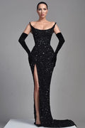 Black Mermaid Off-Shoulder Evening Dress