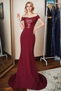 Burgundy Mermaid Off-Shoulder Maxi Prom Dress