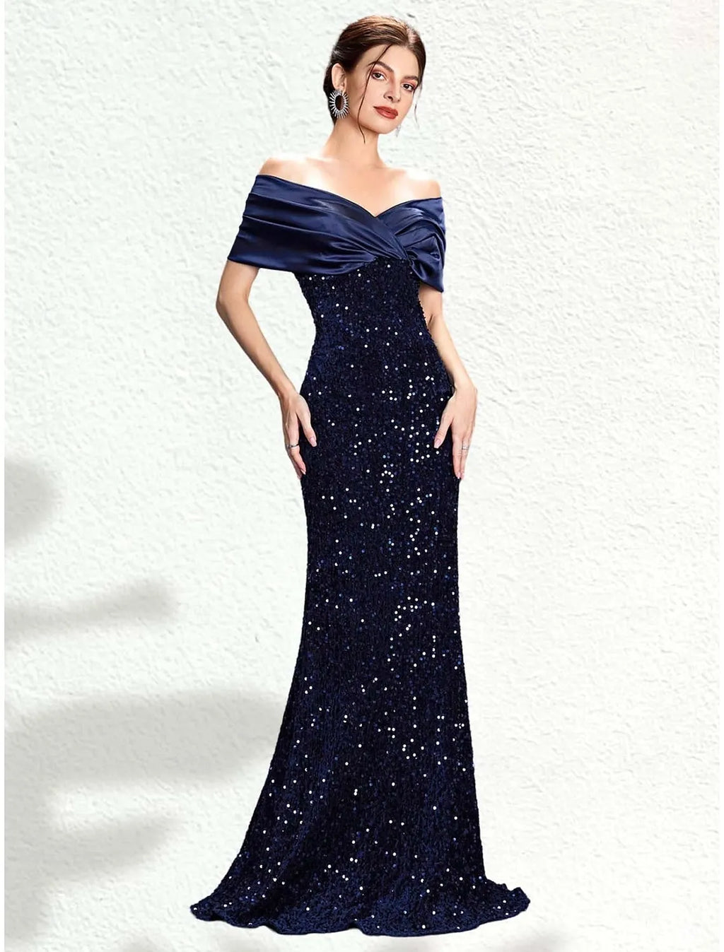 Navy Blue Mermaid Off-Shoulder Sleeveless Long Prom Dress
