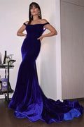Blue Mermaid Off-Shoulder Royal Maxi Prom Dress