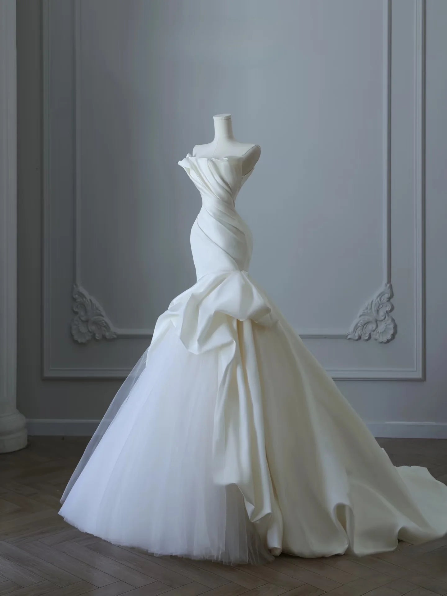 Ivory Mermaid Off-the-Shoulder Ruched Wedding Dresses