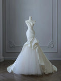 Ivory Mermaid Off-the-Shoulder Ruched Wedding Dresses