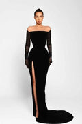 Black Mermaid Off-the-Shoulder Evening Dress