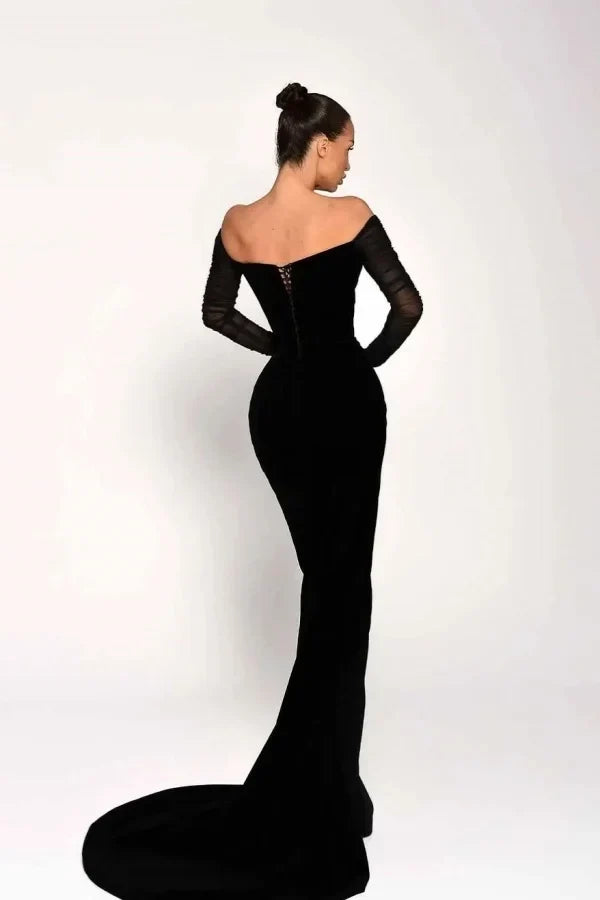 Black Mermaid Off-the-Shoulder Evening Dress
