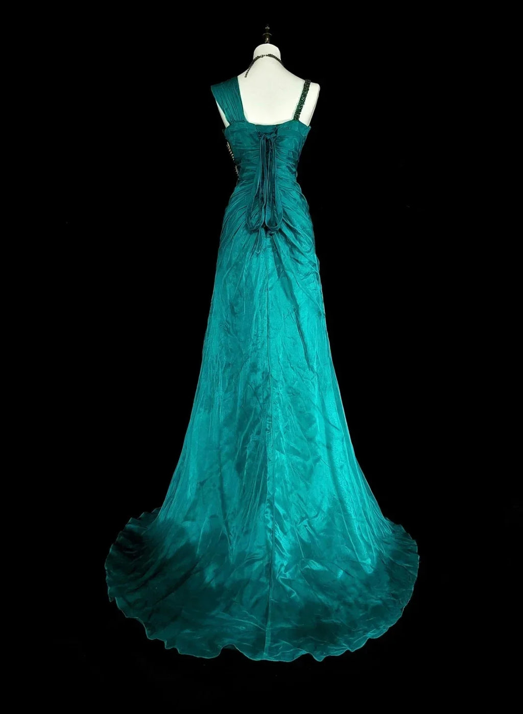 Teal Mermaid One-Shoulder Embellished Maxi Prom Dress