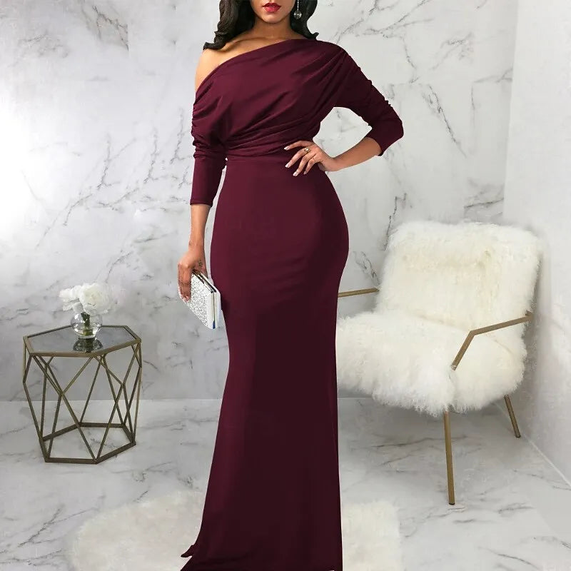 White Mermaid One-Shoulder Half Sleeve Draped Maxi Prom Dress for Women Custom