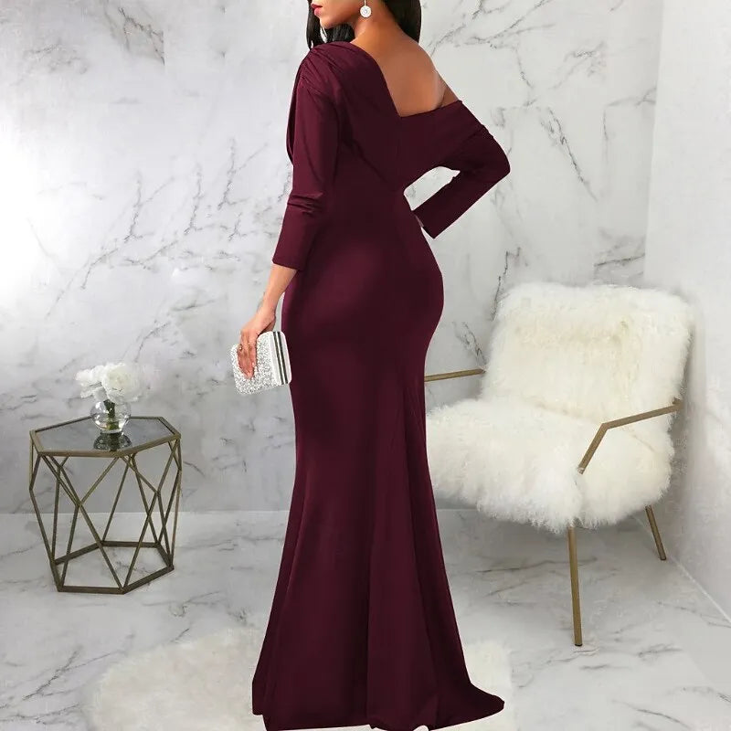 White Mermaid One-Shoulder Half Sleeve Draped Maxi Prom Dress for Women Custom