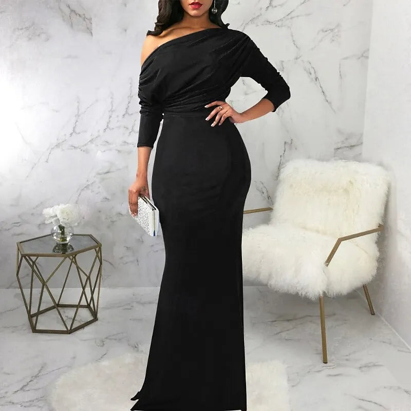White Mermaid One-Shoulder Half Sleeve Draped Maxi Prom Dress for Women Custom