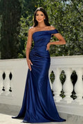 Navy Mermaid One-Shoulder Ruched Prom Dress