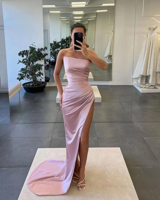 Luxurious Red Mermaid One-Shoulder Classic-Sleeve Classic-Back Floor-Length Prom Dress
