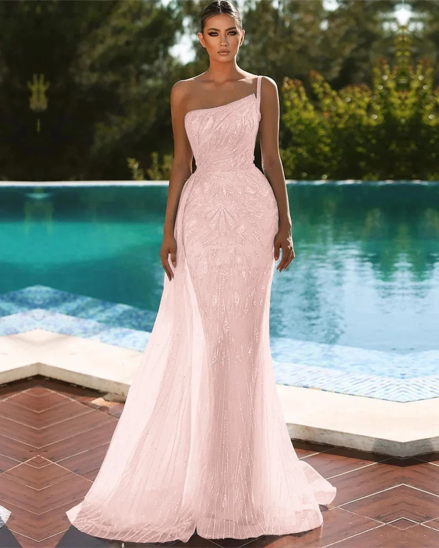 Mermaid One-Shoulder Train Evening Dress