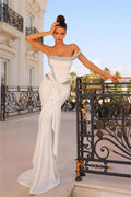 White Mermaid Strapless Sleeveless Rhinestones Maxi Evening Dress for Women Custom