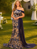 Navy Blue Mermaid One Shoulder Sleeveless Nude Long Prom Dress