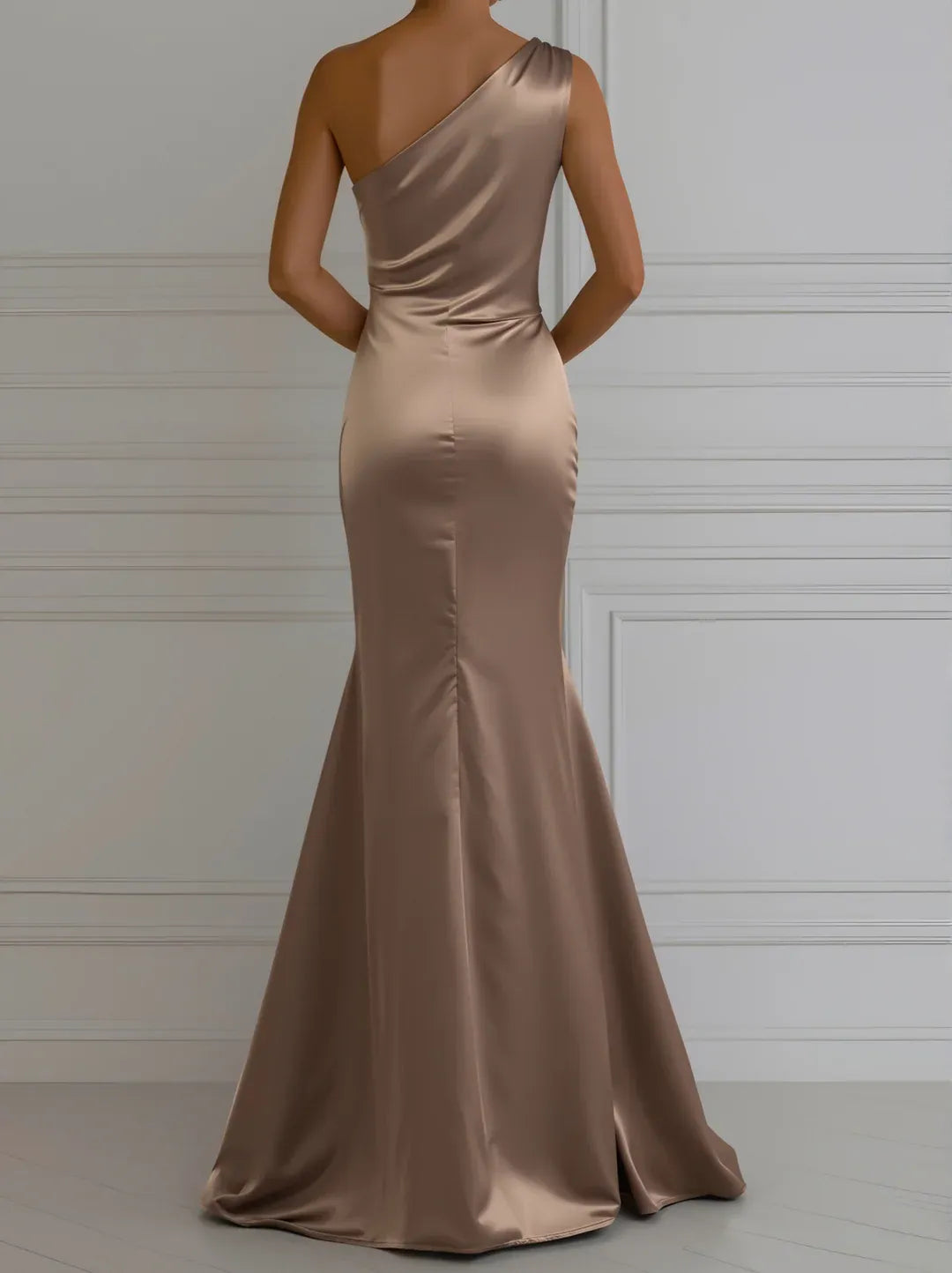 Taupe Mermaid One Shoulder Ruched Floor-Length Evening Dresses