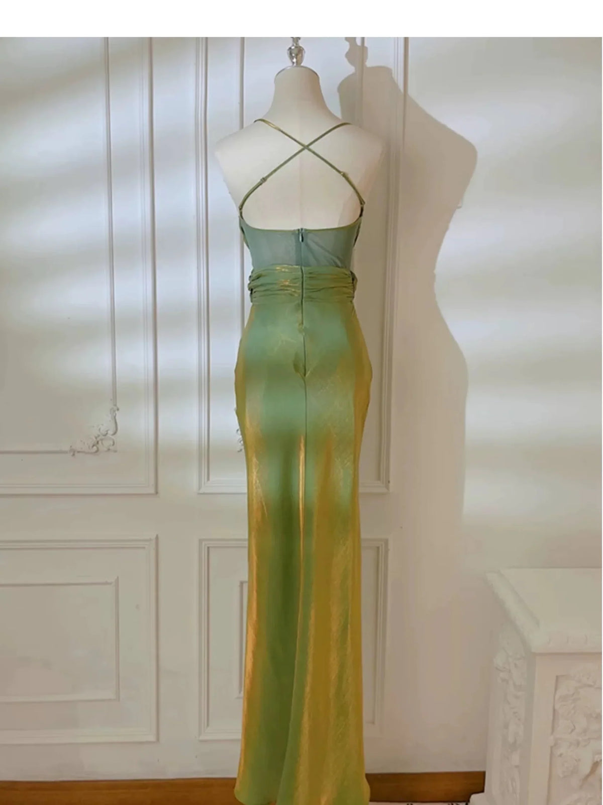 Green Mermaid Spaghetti Strap Maxi Prom Dress