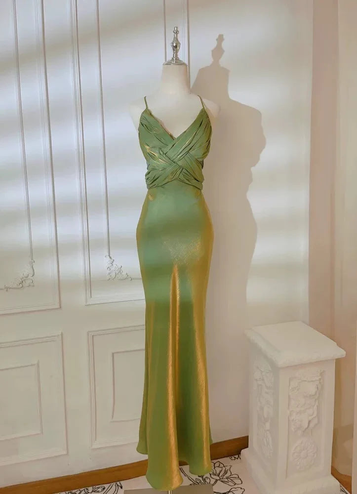 Green Mermaid Spaghetti Strap Maxi Prom Dress