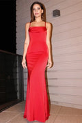 Red Mermaid Spaghetti Strap Maxi Prom Dress