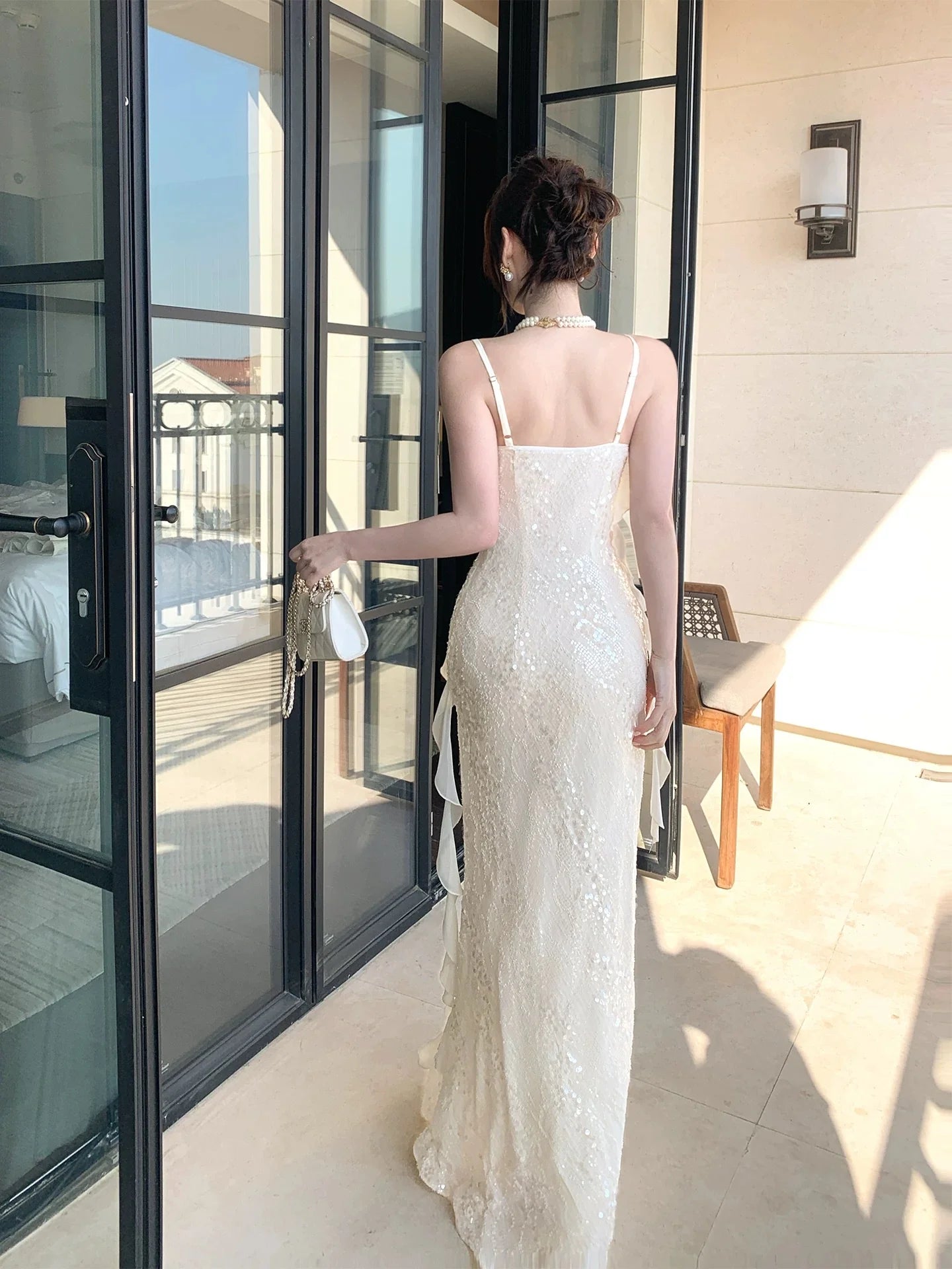 Ivory Mermaid Spaghetti Strap Maxi Prom Dress