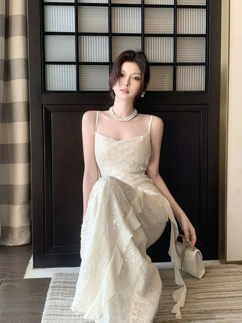 Ivory Mermaid Spaghetti Strap Maxi Prom Dress