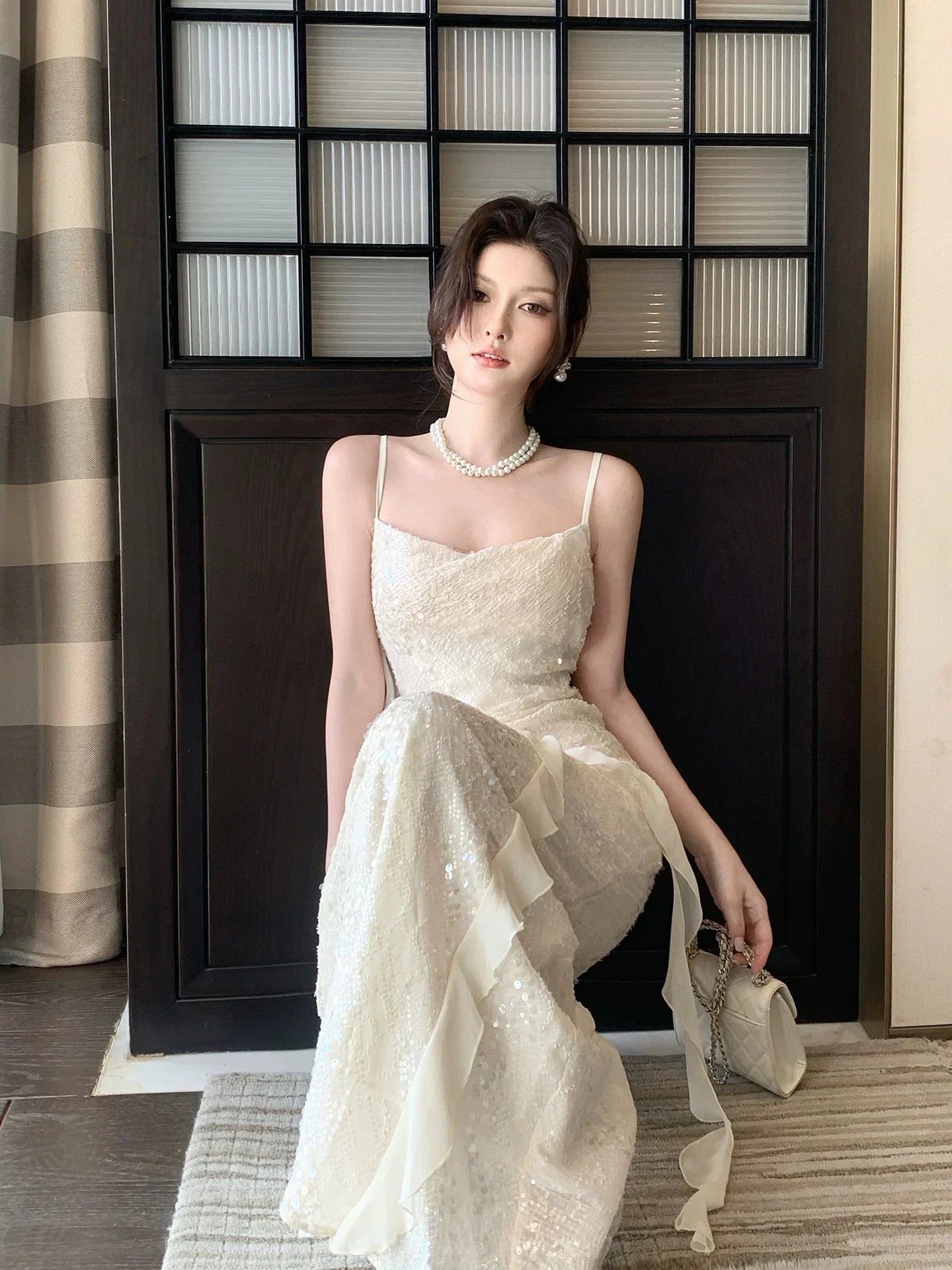 Ivory Mermaid Spaghetti Strap Maxi Prom Dress
