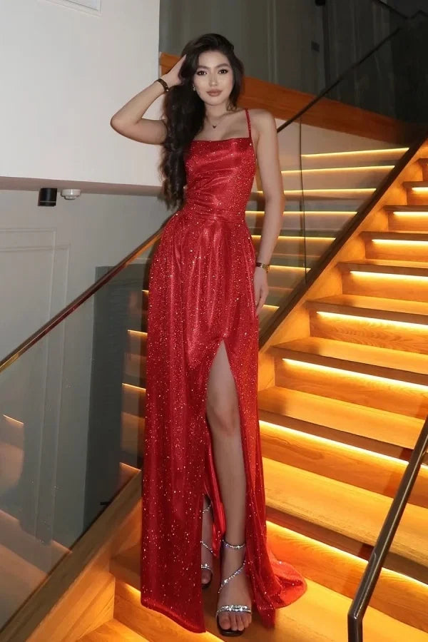 Red Mermaid Spaghetti Strap Prom Dress