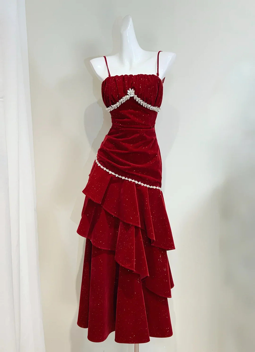 Red Mermaid Spaghetti Strap Floor-Length Prom Dress