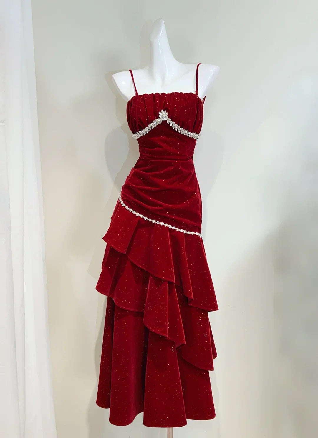 Red Mermaid Spaghetti Strap Floor-Length Prom Dress