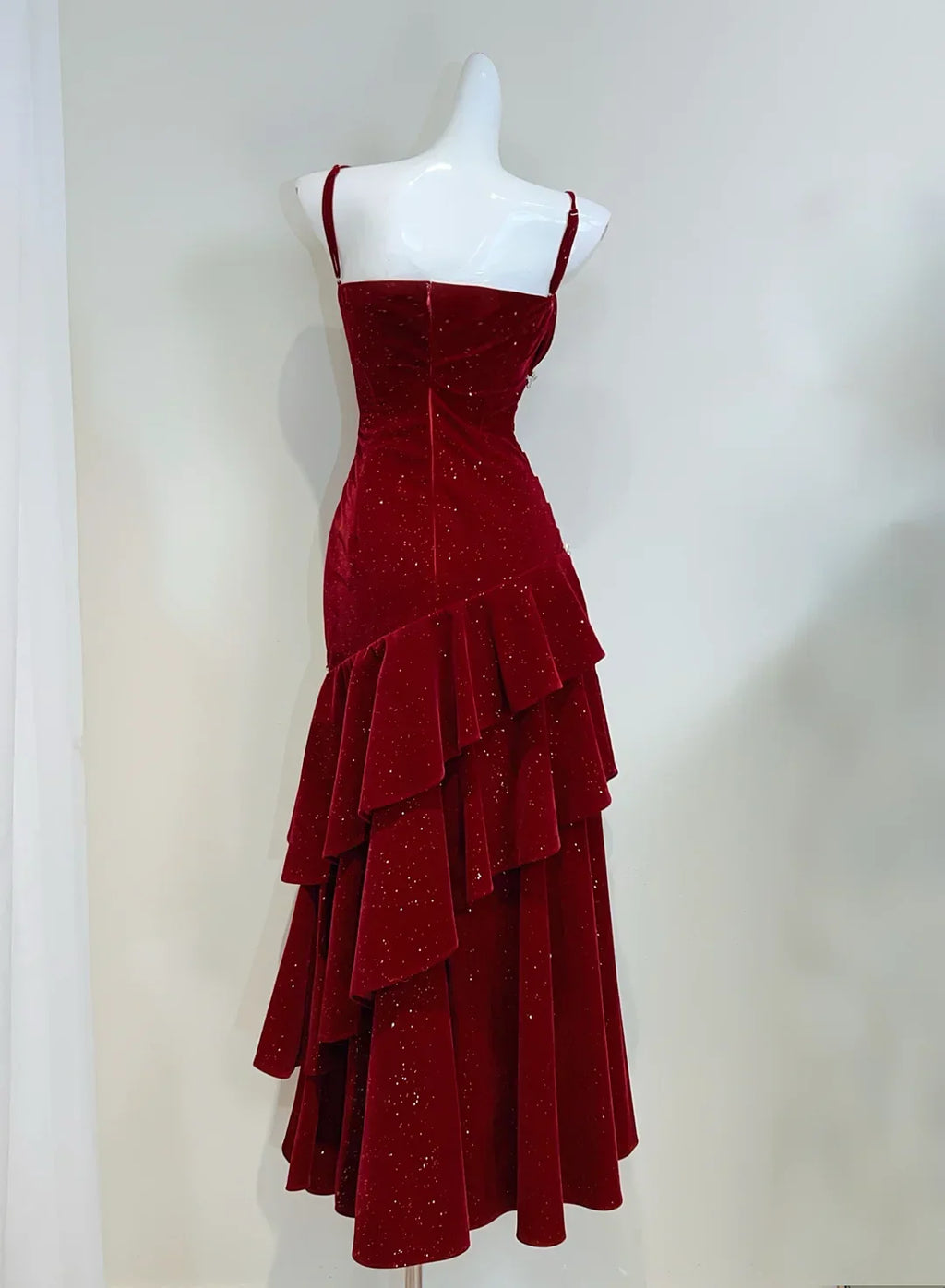Red Mermaid Spaghetti Strap Floor-Length Prom Dress